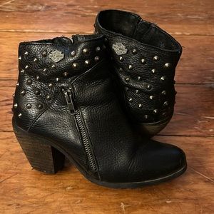 Harley Davidson Black Leather Studded Booties Size 8